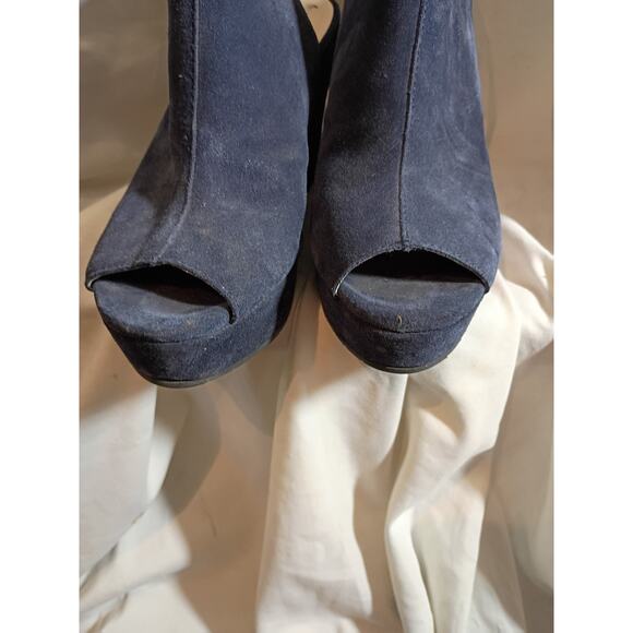 Kenneth Cole Blue Suede Wedge Shoes Open Toe Floral Embroidery Sz 8 Boho... - Picture 2 of 11